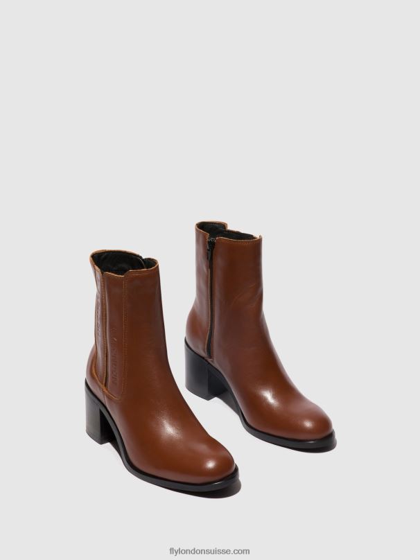 860NR71 bottines zippées amel913 Fly London Cognac femmes