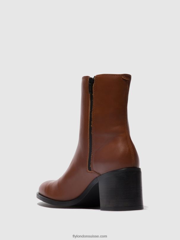860NR71 bottines zippées amel913 Fly London Cognac femmes