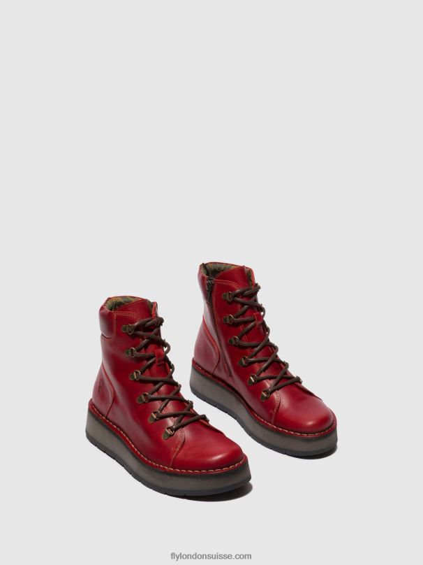 860NR90 bottines à lacets roxy094 Fly London rouge femmes