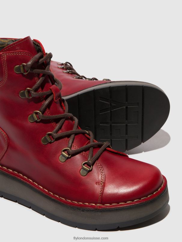 860NR90 bottines à lacets roxy094 Fly London rouge femmes