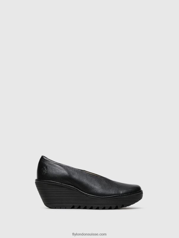 860NR702 chaussures compensées yaz Fly London noir brillant femmes