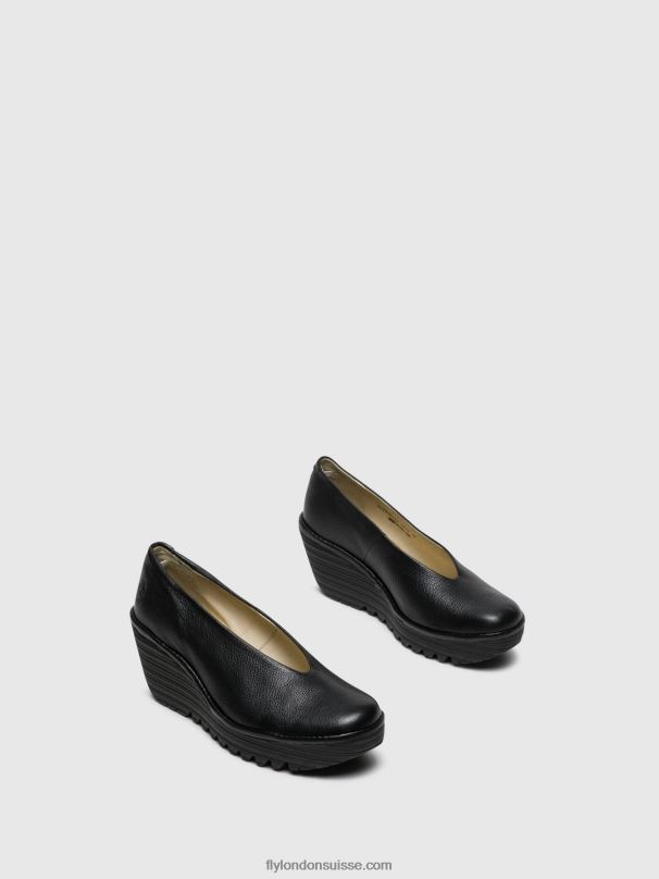 860NR702 chaussures compensées yaz Fly London noir brillant femmes
