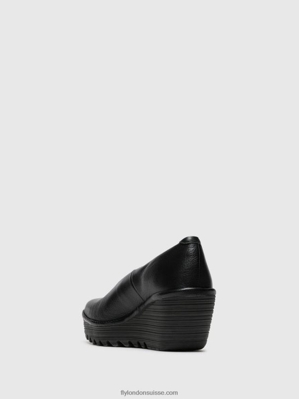 860NR702 chaussures compensées yaz Fly London noir brillant femmes