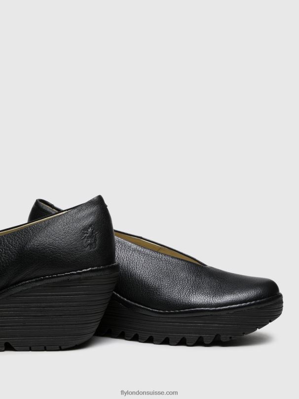 860NR702 chaussures compensées yaz Fly London noir brillant femmes