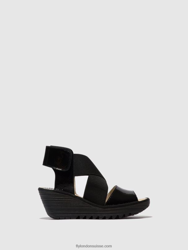 860NR390 sandales croisées yuba385 Fly London noir de louxor femmes