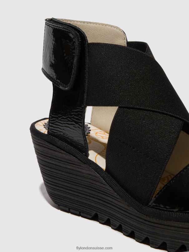 860NR390 sandales croisées yuba385 Fly London noir de louxor femmes