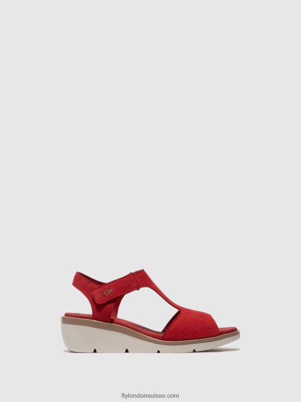 860NR403 sandales à bride en T nova932 Fly London rouge à lèvres rouge femmes