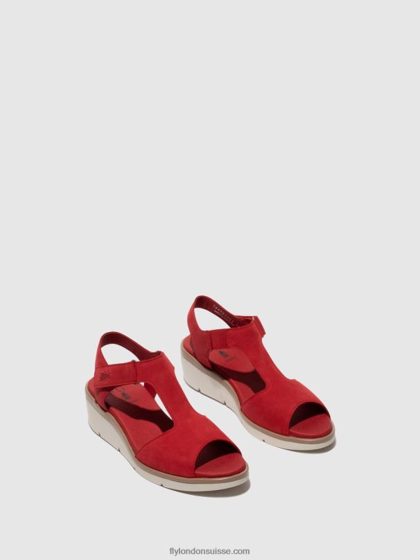 860NR403 sandales à bride en T nova932 Fly London rouge à lèvres rouge femmes