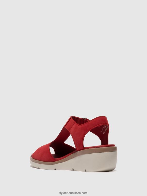 860NR403 sandales à bride en T nova932 Fly London rouge à lèvres rouge femmes