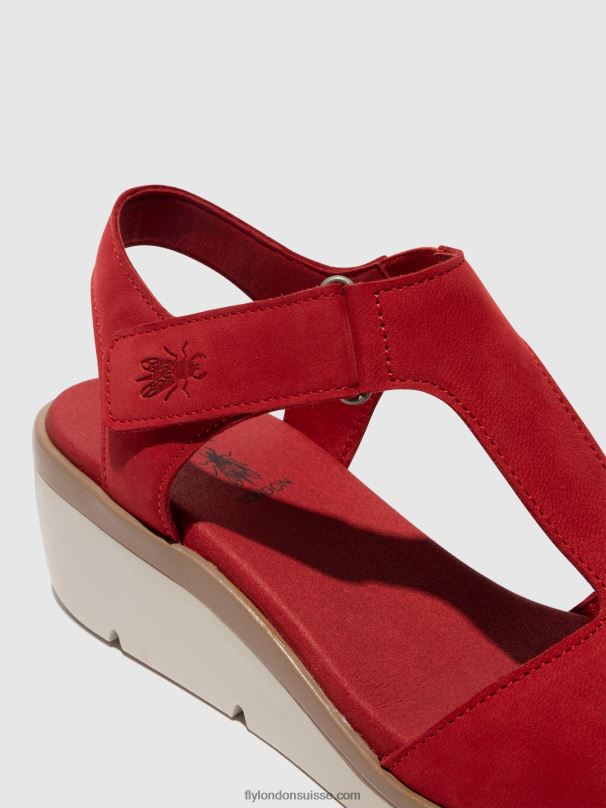 860NR403 sandales à bride en T nova932 Fly London rouge à lèvres rouge femmes