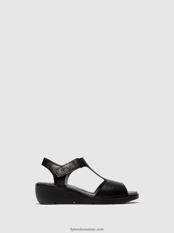 860NR411 sandales à bride en T nova932 Fly London noir femmes