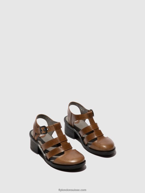 860NR421 sandales à bride en T cahy195 Fly London chameau femmes