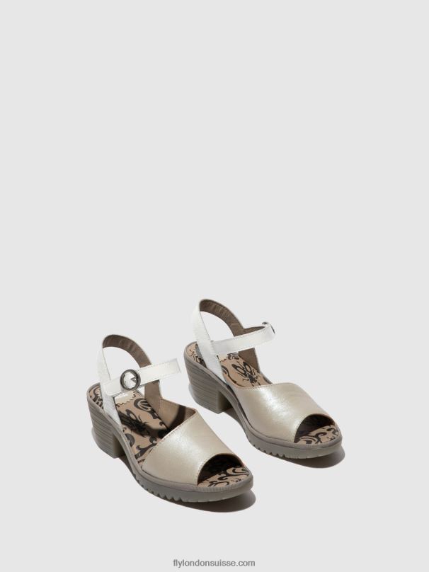 860NR444 sandales à bride arrière wely439 Fly London argent/ blanc cassé femmes