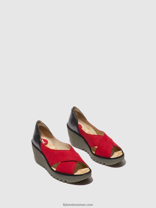 860NR483 sandales croisées yoma307 Fly London rouge à lèvres rouge/graphite femmes