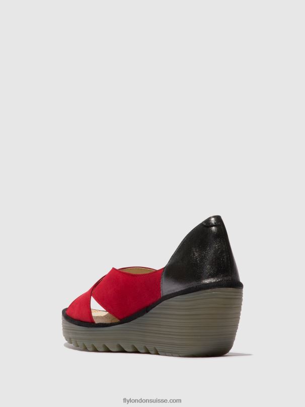 860NR483 sandales croisées yoma307 Fly London rouge à lèvres rouge/graphite femmes