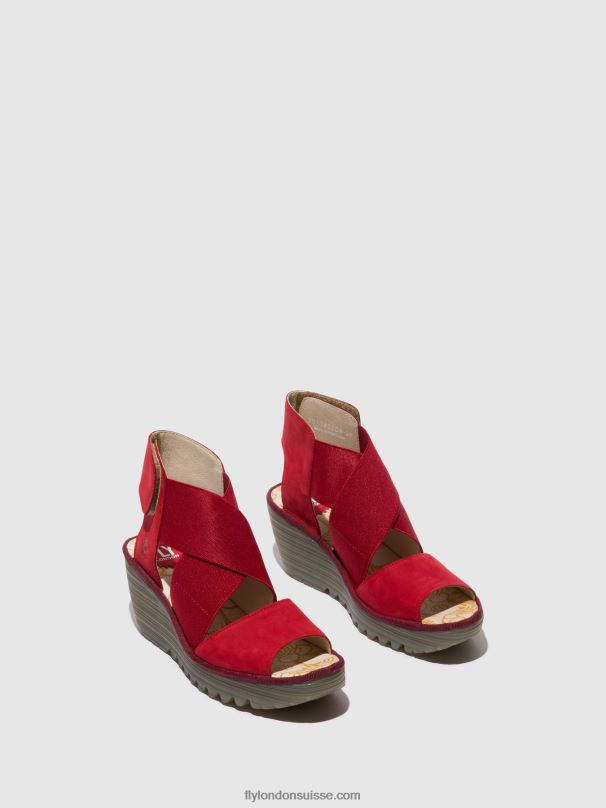 860NR486 sandales croisées yuba385 Fly London rouge à lèvres rouge femmes