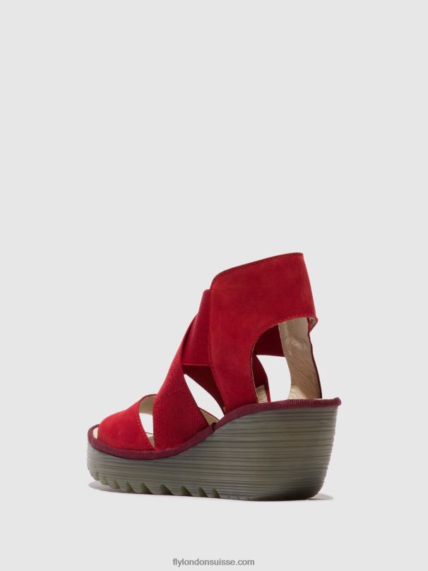 860NR486 sandales croisées yuba385 Fly London rouge à lèvres rouge femmes