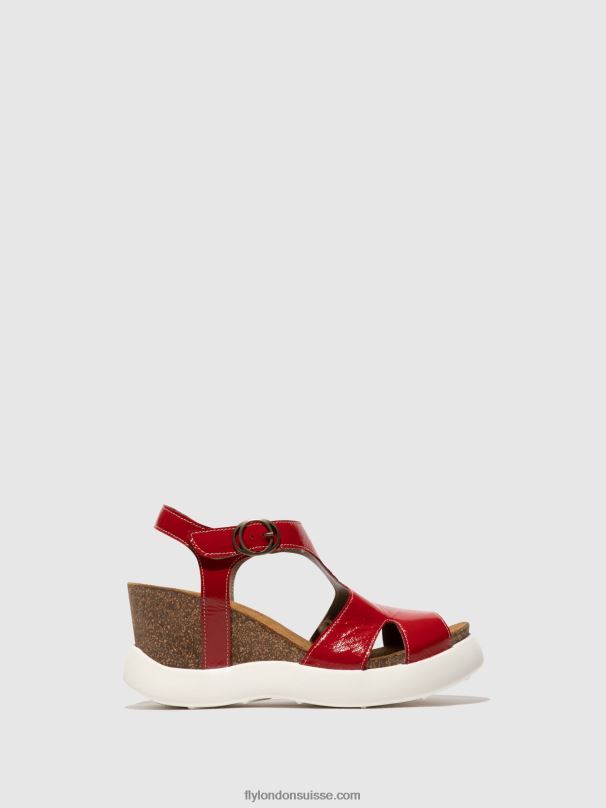 860NR495 sandales à boucle gova962 Fly London rouge femmes