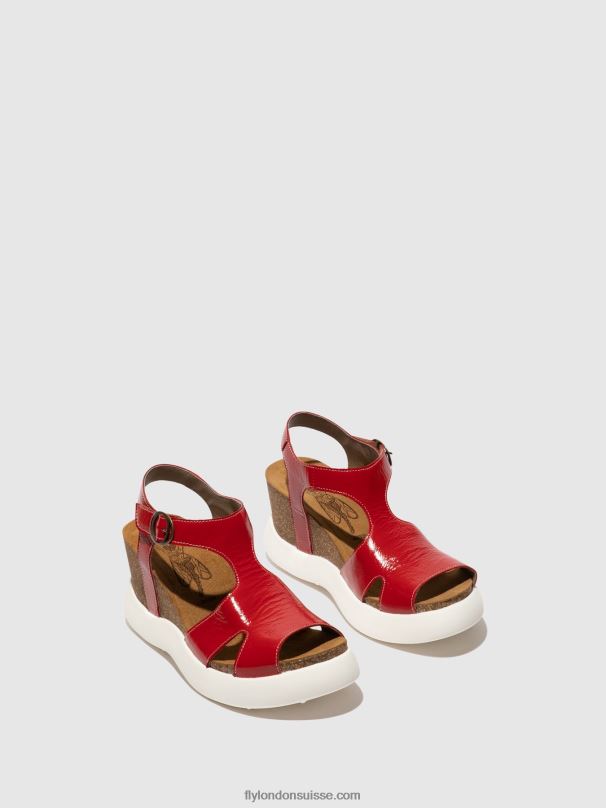 860NR495 sandales à boucle gova962 Fly London rouge femmes