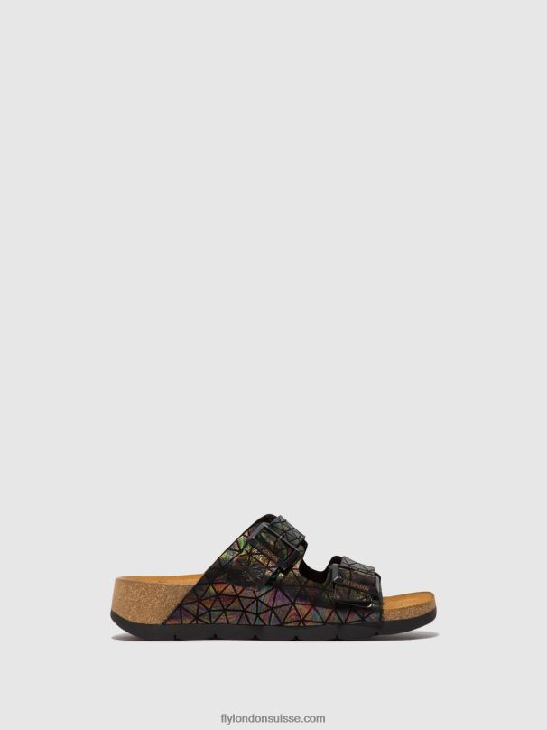 860NR500 sandales à boucle caja721 Fly London essence noire femmes