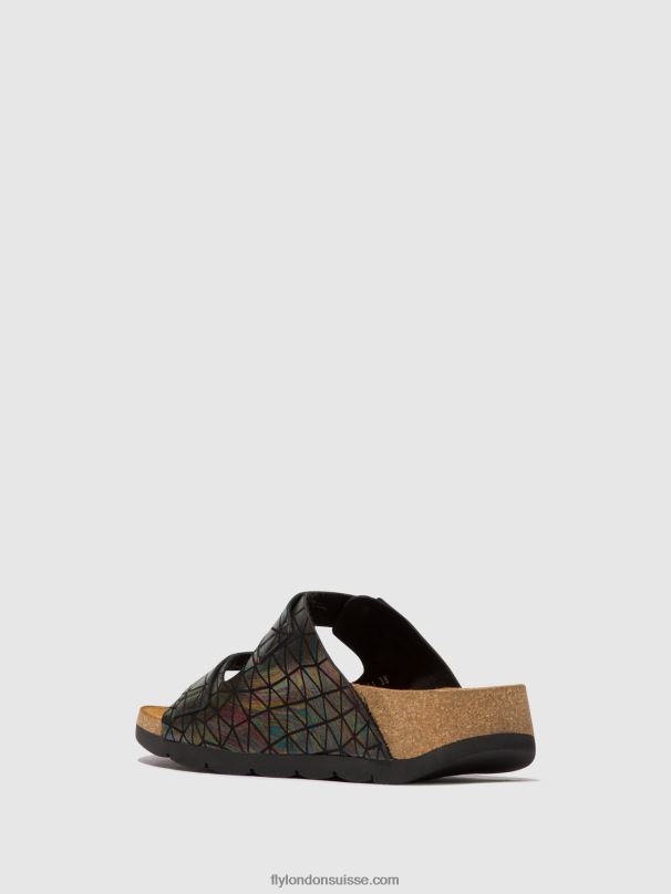 860NR500 sandales à boucle caja721 Fly London essence noire femmes
