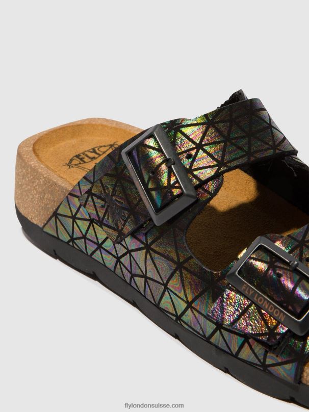 860NR500 sandales à boucle caja721 Fly London essence noire femmes