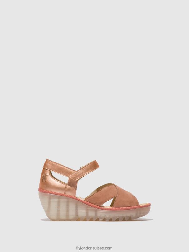 860NR504 sandales à bride cheville yent365 Fly London rose/or blush femmes