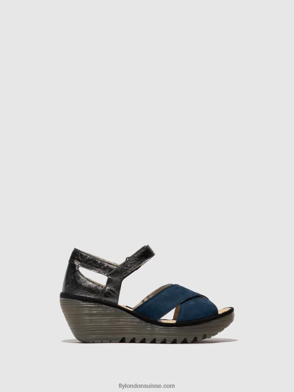 860NR508 sandales à bride cheville yent365 Fly London bleu/graphite femmes