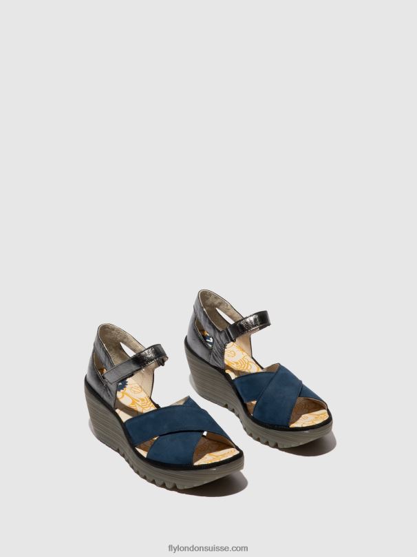 860NR508 sandales à bride cheville yent365 Fly London bleu/graphite femmes
