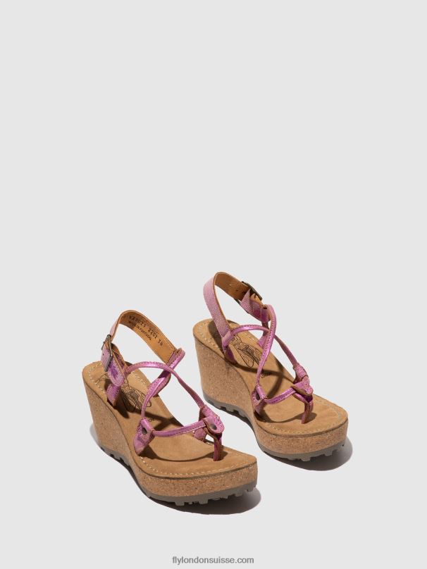 860NR518 sandales à bride en T Fly London rose femmes