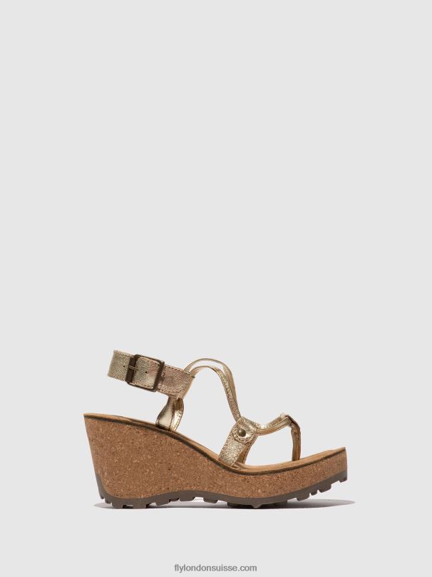 860NR521 sandales à bride en T Fly London or femmes