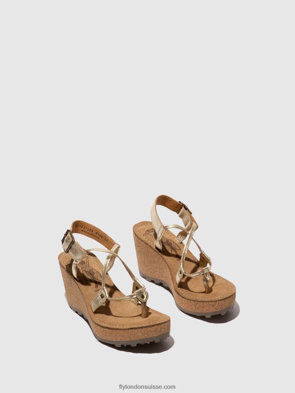 860NR521 sandales à bride en T Fly London or femmes