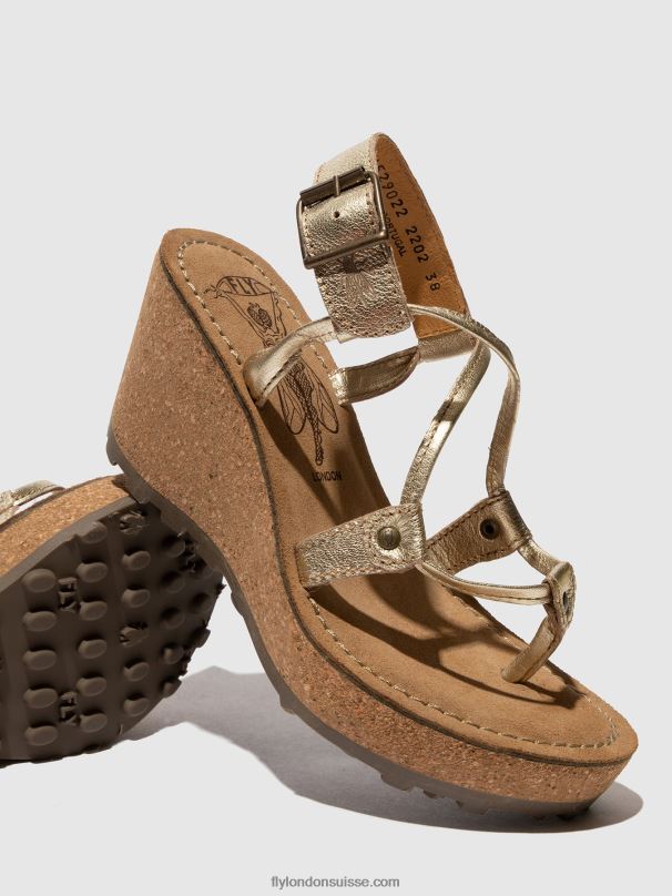 860NR521 sandales à bride en T Fly London or femmes