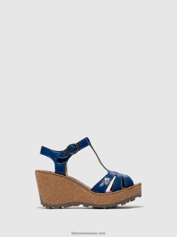 860NR522 sandales à bride en T Fly London or bleu femmes