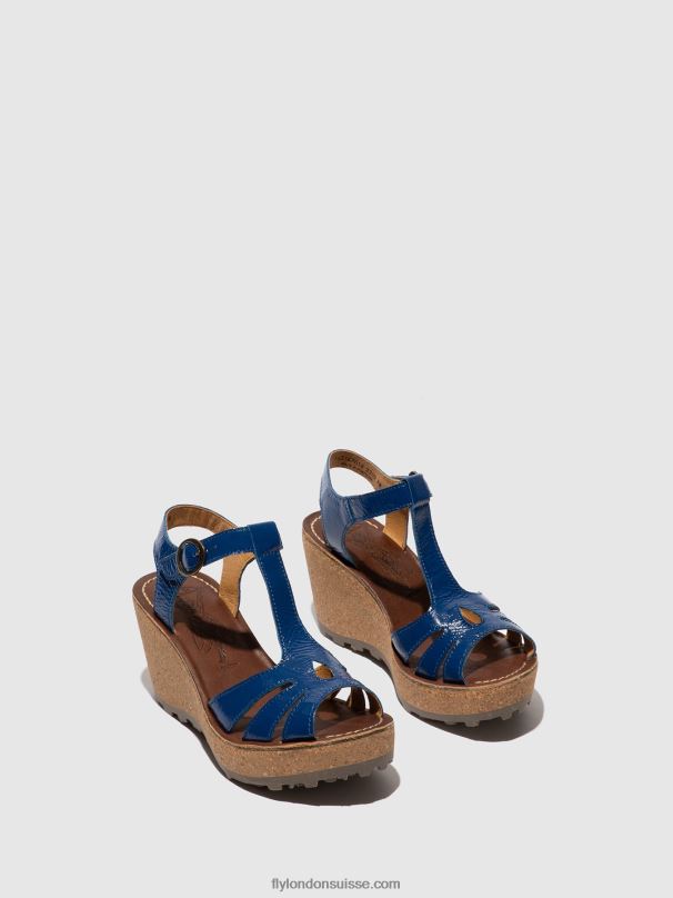860NR522 sandales à bride en T Fly London or bleu femmes