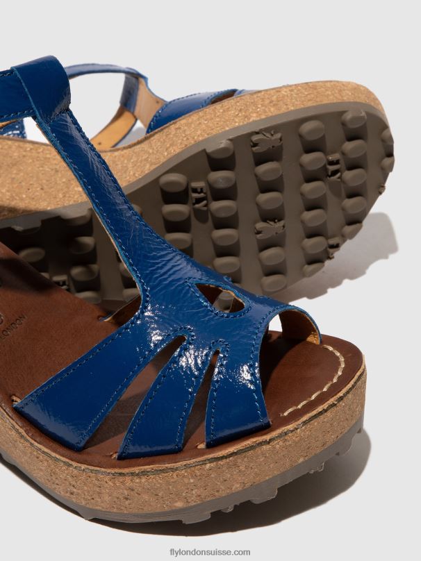 860NR522 sandales à bride en T Fly London or bleu femmes