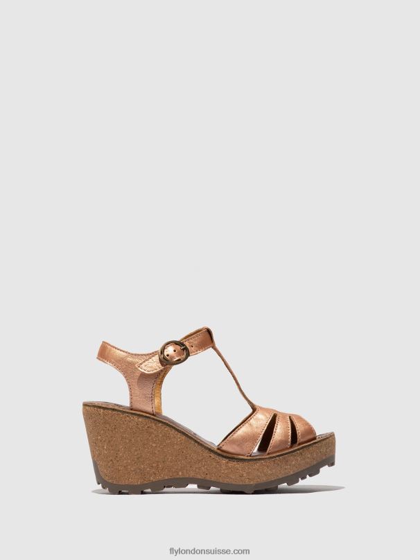 860NR523 sandales à bride en T Fly London or blush or femmes