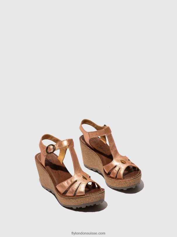 860NR523 sandales à bride en T Fly London or blush or femmes