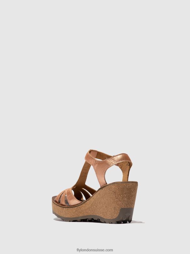 860NR523 sandales à bride en T Fly London or blush or femmes