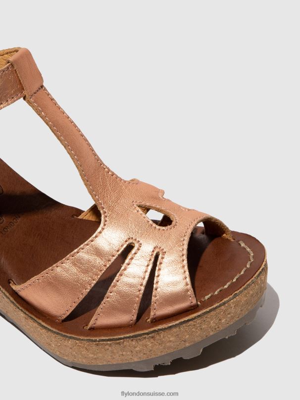 860NR523 sandales à bride en T Fly London or blush or femmes