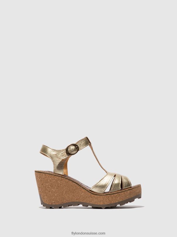 860NR524 sandales à bride en T Fly London or femmes