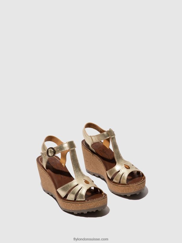 860NR524 sandales à bride en T Fly London or femmes