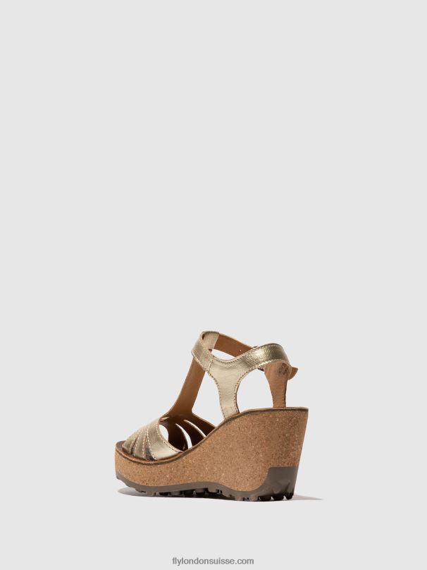 860NR524 sandales à bride en T Fly London or femmes