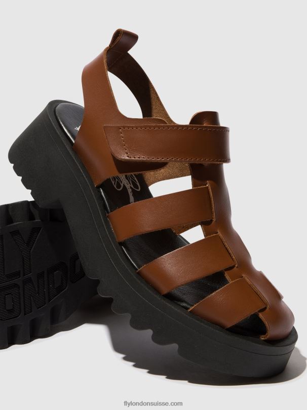 860NR534 sandales à lanières maie850 Fly London Cognac femmes