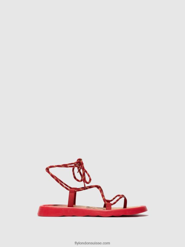 860NR553 sandales à lacets tace874 Fly London rouge à lèvres rouge femmes