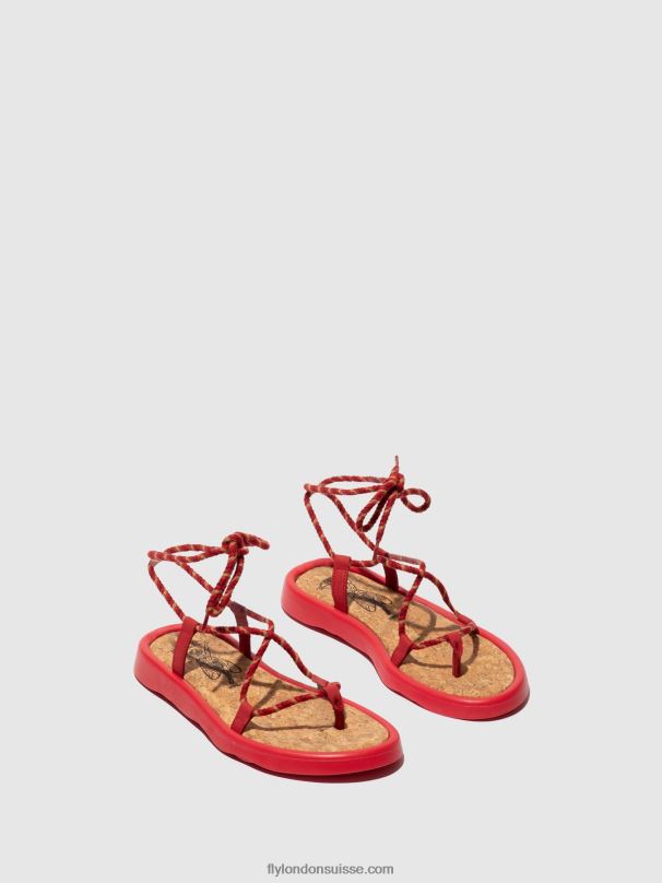860NR553 sandales à lacets tace874 Fly London rouge à lèvres rouge femmes