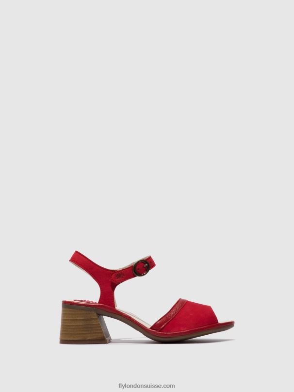 860NR570 sandales à bride cheville lear374 Fly London rouge à lèvres rouge femmes