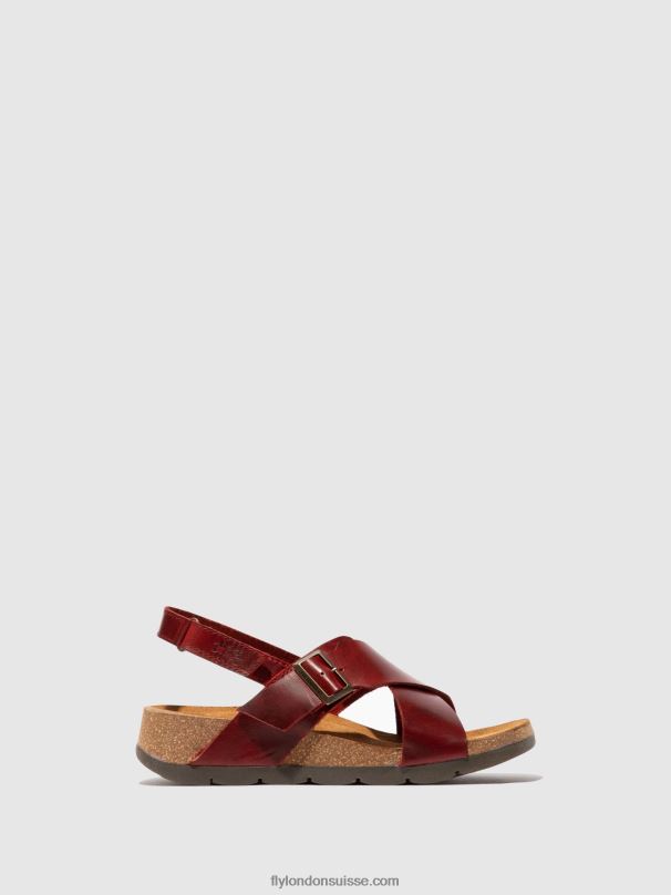 860NR589 sandales croisées chlo852 Fly London rouge femmes