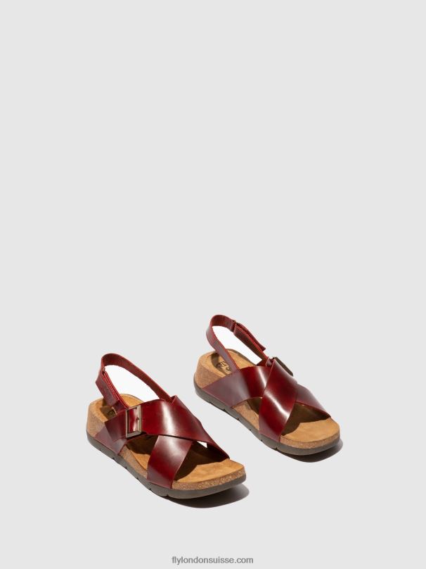 860NR589 sandales croisées chlo852 Fly London rouge femmes