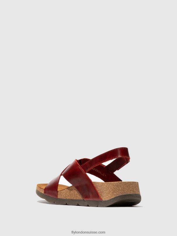 860NR589 sandales croisées chlo852 Fly London rouge femmes